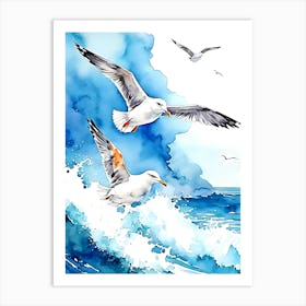 Seagulls In The Sea Art Print