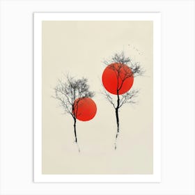 Two Trees With Red Suns Art Print