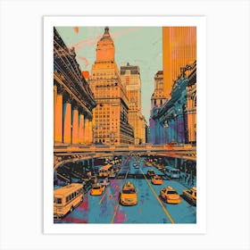 Grand Central Terminal New York Colourful Silkscreen Illustration 4 Art Print