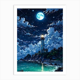 Lighthouse At Night 2 Art Print