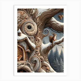 Squirrel In Winter inspired by William Morris Art Print