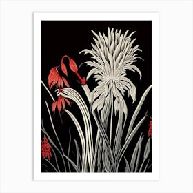Red Hot Poker Wildflower Linocut Art Print