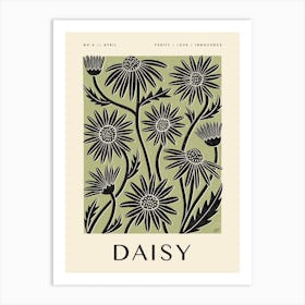 Rustic April Birth Flower Daisy Black Green Art Print