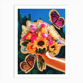 Flower Desert Butterfly Collage Colourful Art Print