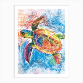 Rainbow Turtle Scribble Crayon Drawing 7 Art Print