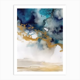Watercolour Abstract Blue And Gold 3 Art Print
