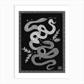 Black And Withe Snakes Art Print