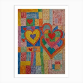 Hearts And Squares Art Print