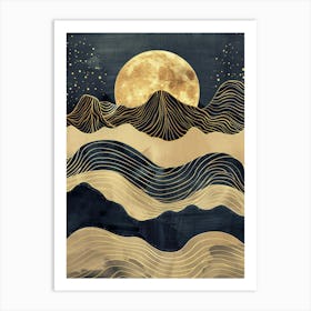 Moon And Waves Canvas Art Art Print