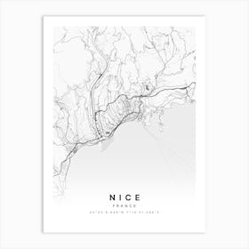 Nice France White Map Art Print