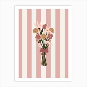 Dusty Pink Stripey Bunch Of Flowers Art Print