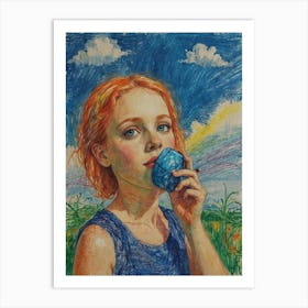 Girl With An Apple Art Print