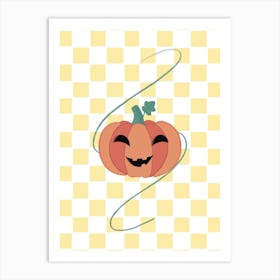 Pumpkin On A Checkered Background Art Print