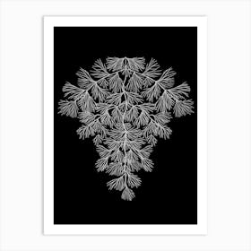 Abstract Leaf line drawing On A Black Background Art Print