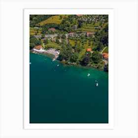 Top view of the Italian village on the lake Art Print