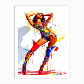 Fashion Model Famous - Colorful Girl Posing Art Print