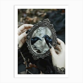 Gothic Mirror with raven Art Print