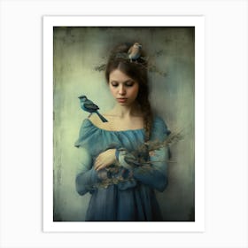 Girl With Birds Art Print