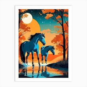 Two Horses By The Water Art Print