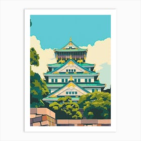 Osaka Castle 3 Colourful Illustration Art Print