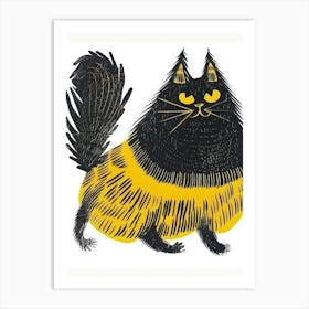 Black Cat With Yellow Stripes Art Print