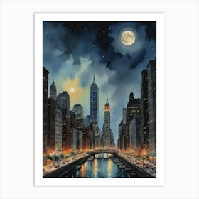 A Nighttime Reverie in New York 1 Art Print