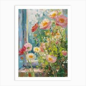 Ranunculus Flowers On A Cottage Window 2 Art Print