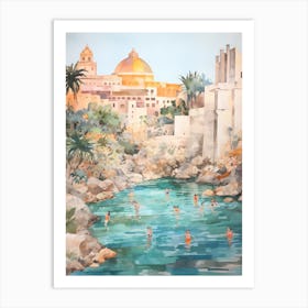 Swimming In Cartagena Spain Watercolour Art Print