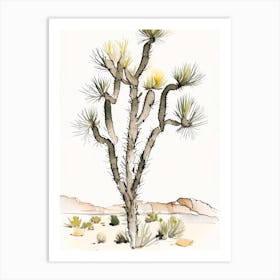 Joshua Trees In Mojave Desert Minimilist Watercolour  (3) Art Print