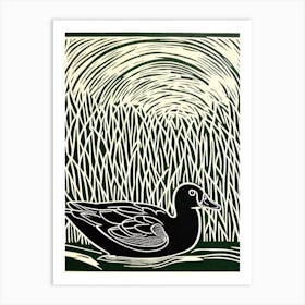 Mallard Duck 3 Linocut Bird Art Print
