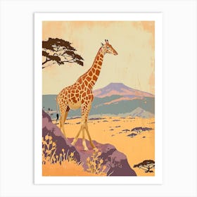 Gold Giraffe In The Landscape Watercolour Illustration 2 Art Print