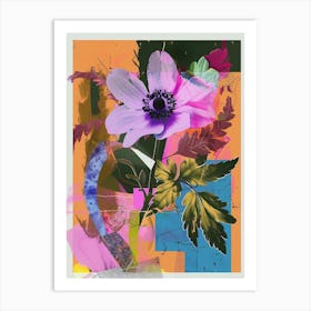 Anemone 2 Neon Flower Collage Art Print