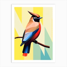 Colourful Geometric Bird Cedar Waxwing 4 Art Print