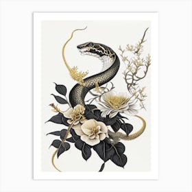 South American Bushmaster Snake Gold And Black Art Print