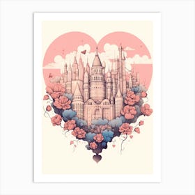 Castle Floral Love Heart Line Illustration Art Print