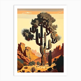 Joshua Trees In Grand Canyon Retro Illustration (3) Art Print