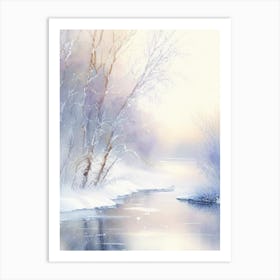 Frozen River Waterscape Gouache 1 Art Print