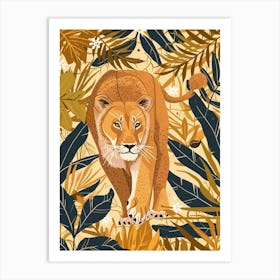 African Lion Lioness On The Prowl Illustration 1 Art Print