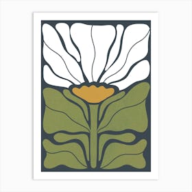 Bold Retro Boho Deco Floral in full bloom 2 Green Ochre Dark Grey Art Print