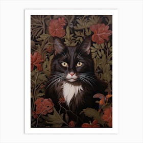 Cat Portrait With Rustic Flowers 1 Art Print