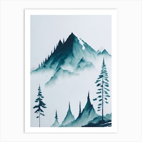 Mountain And Forest In Minimalist Watercolor Vertical Composition 312 Art Print