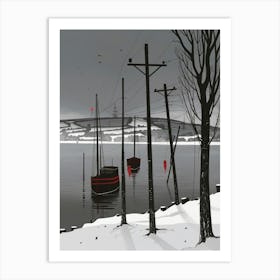 Boats In The Snow Art Print