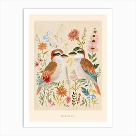Folksy Floral Animal Drawing Kookaburra 3 Poster Art Print