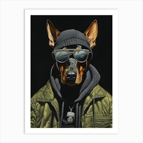 Doberman Dog Wearing Glasses Art Print