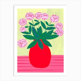 Red Vase With Pink Flowers Art Print