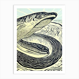 Frilled Shark Linocut Art Print