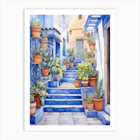 Blue Potted Steps Art Print