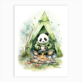 Panda Art Camping Watercolour 3 Art Print