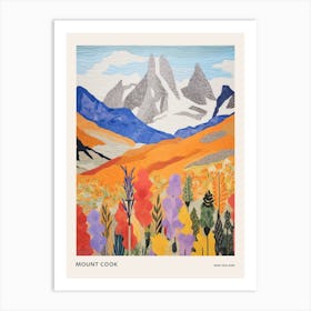 Mount Cook New Zealand 2 Colourful Mountain Illustration Poster Art Print