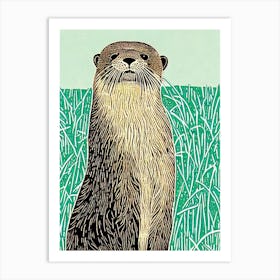 River Otter II Linocut Art Print